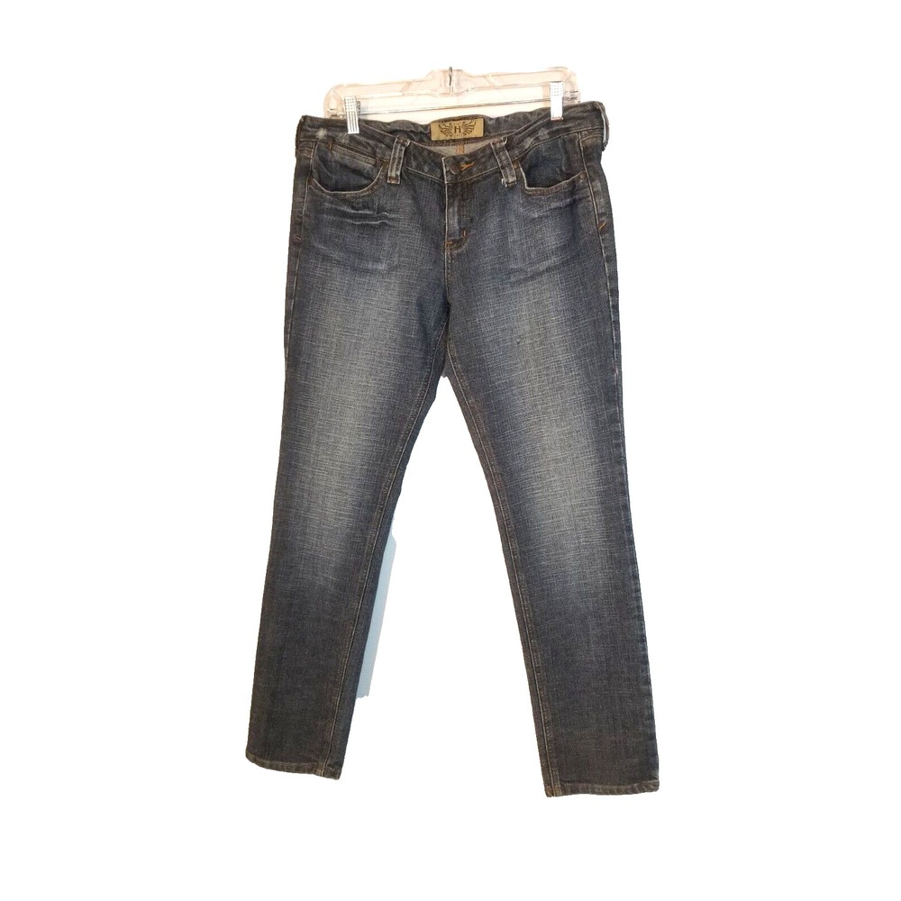 Hint Women's Dark Wash Denim Jeans Embroidered Back Pockets Fading‎ Size 15